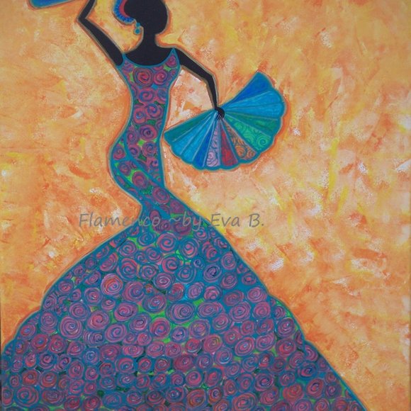 Hand Crafted Painting Of A Colorful Flamenco Dancer on Canvas 16x20 Abstract - Picture 11 of 16